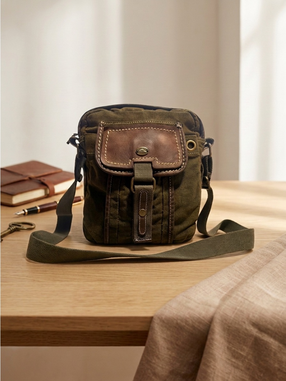 Vintage Roots Canada Canvas & Leather Crossbody Messenger Bag Brown Utility GUC